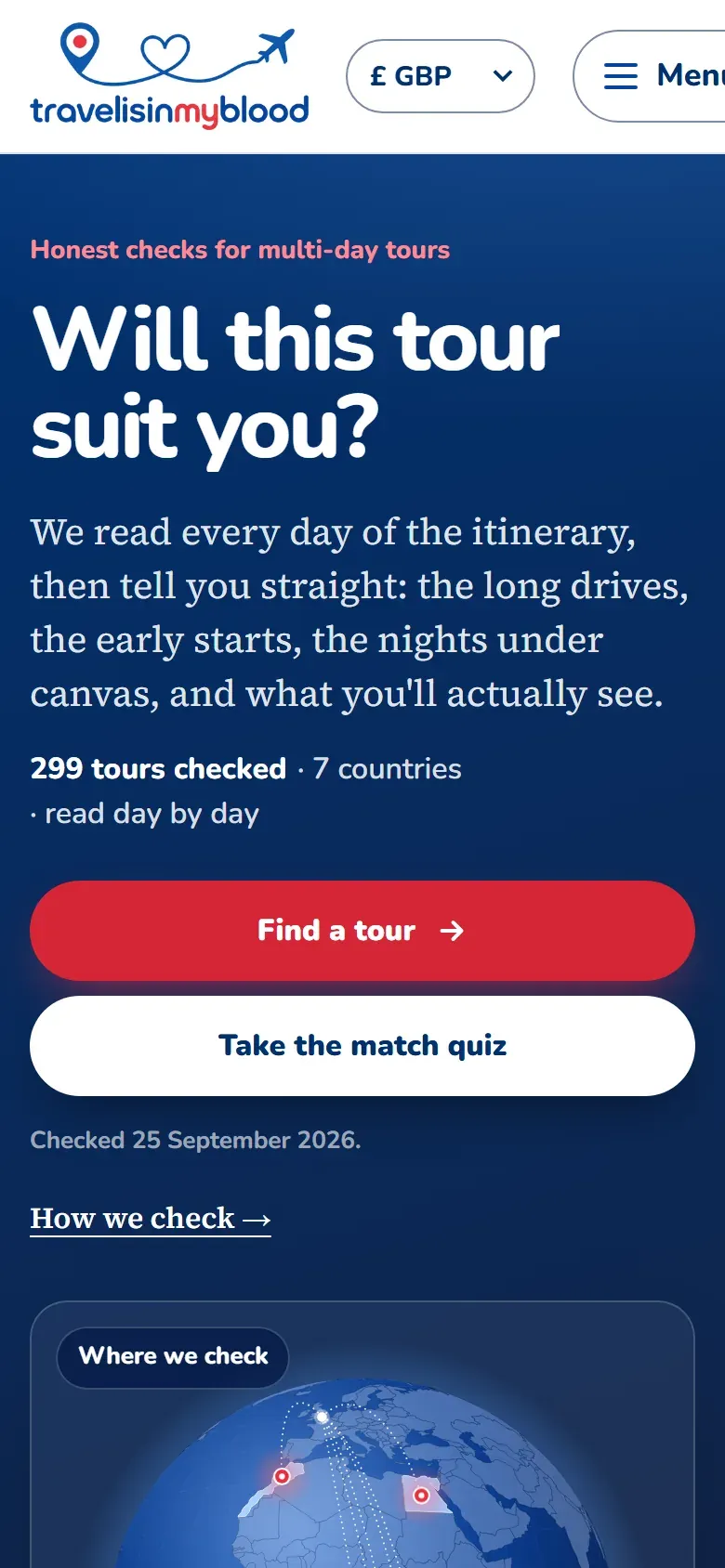 The same travel affiliate website on a phone