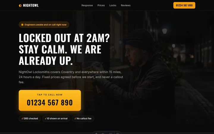 NightOwl Locksmiths, a sample locksmith website