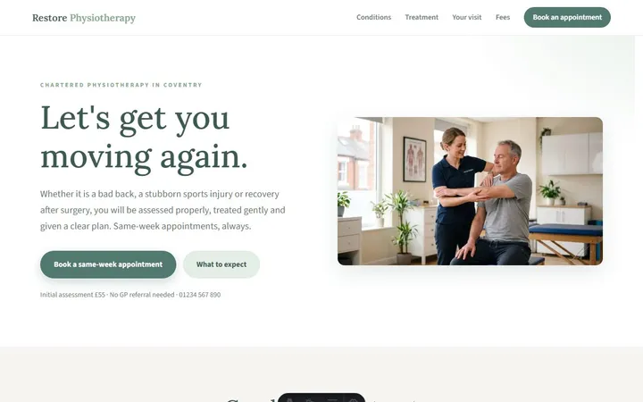 Restore Physiotherapy, a sample physiotherapist website